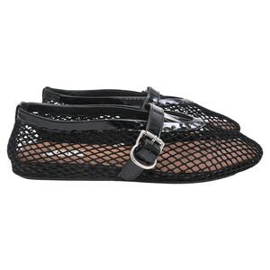 Alaïa Fishnet Ballerina Flats in Black Patent Leather